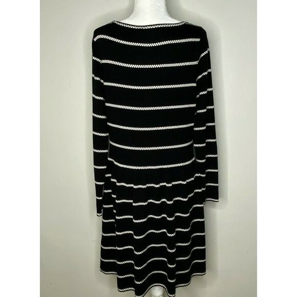 Eliza J. Black and White Striped Long Sleeve A-Line Dress Size L - Picture 3 of 9